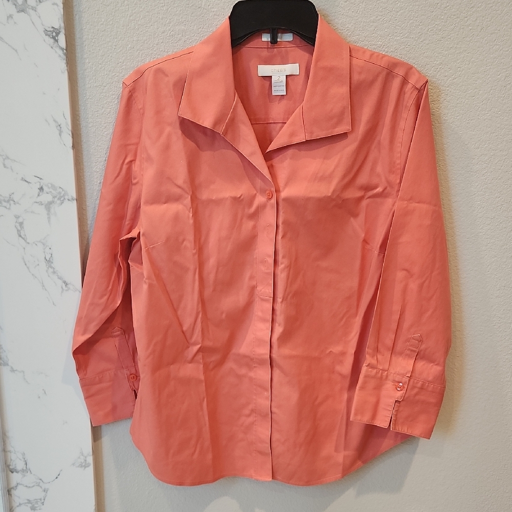 Chico's Vibrant Coral Button-Down Shirt,  Size Large